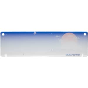 A decorative office sign featuring a gradient blue to white background with a subtle sunset and cherry blossom designs.