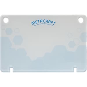 A sleek, light blue note holder with rounded corners and a logo at the top.