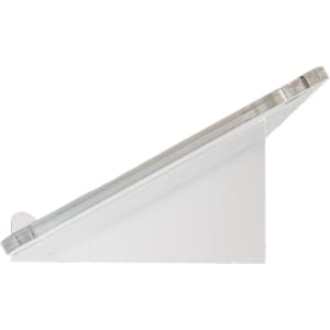 A desk stand designed for holding notes or tablets, featuring a slanted design for easy visibility.