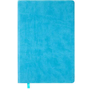 A turquoise Genesis A5 Notebook with a smooth cover and a ribbon bookmark.