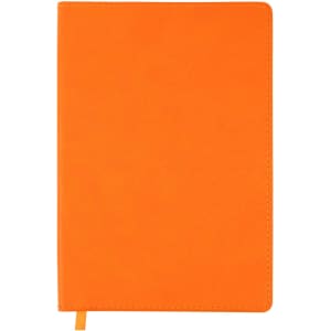 An orange Genesis A5 Notebook featuring a textured cover and a ribbon bookmark.