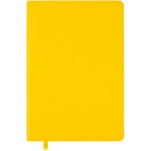 A bright yellow Genesis A5 Notebook featuring a sleek cover design and a ribbon bookmark.