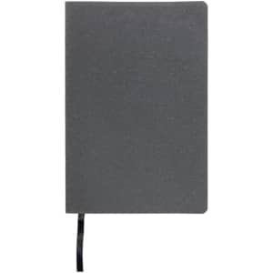 A recycled leather notebook featuring a soft cover in a dark gray tone, with a ribbon marker.