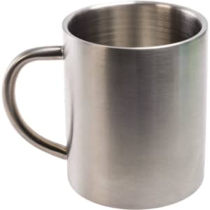 A coffee mug made of stainless steel with a sleek, matte finish and a sturdy handle.