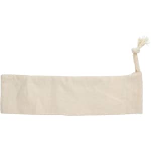 A beige calico drawstring pouch with a rope closure, featuring a simple design and no visible branding.