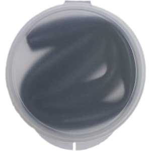 A silicone straw neatly coiled inside a transparent case. The straw is black, and the case has a secure lid.