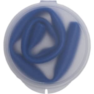 A circular container featuring a set of blue silicone straws neatly coiled inside.