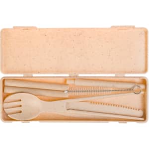 A Ramen Cutlery Set featuring a spoon, fork, and a cleaning brush, all housed in a compact case.