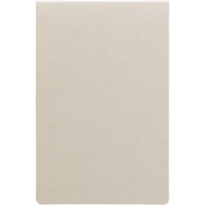 A stack of beige sticky notes with rounded corners, featuring a simple design and texture.