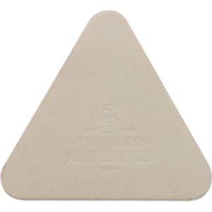 A triangular sticky note made from recycled milk cartons, featuring a textured surface.