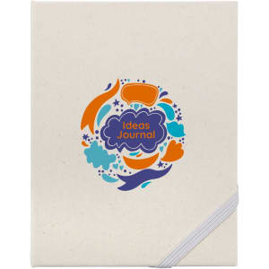 A cream-coloured journal with an illustrated design featuring colourful shapes and the text "Ideas Journal."