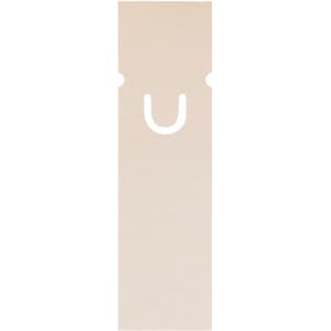 A rectangular bookmark in a light beige color with a cut-out design at the top. It features a logo.