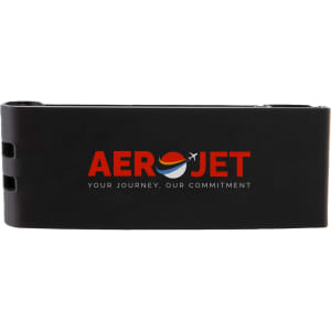 A black Grip Clip Phone Stand featuring the logo "AEROJET" in vibrant colors.