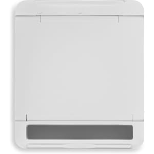 A white Glide Phone Stand featuring a sleek design with a grey base and a logo on the surface.