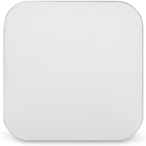 A square charging pad in white, featuring rounded edges and a smooth surface. It has a branding logo on the side.