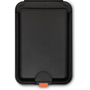 A black phone wallet with a smooth finish and an orange accent at the bottom. It has a simple, sleek design.