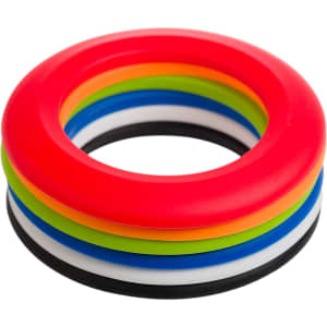 A silicone flyer featuring a vibrant stack of rings in red, green, blue, yellow, white, and black.