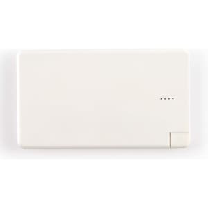 A 5,000mAh power bank in a sleek, white design with battery level indicators.