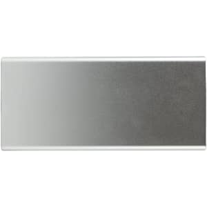 A power bank with a sleek, metallic design, featuring a gradient from silver to a darker gray finish.