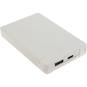 A white Arya 10,000mAh power bank with a slim design. It features a USB port and a USB-C port for charging devices.