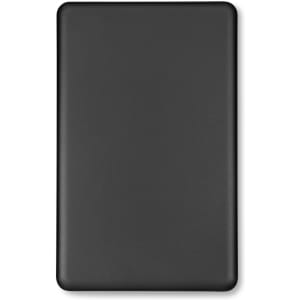 A black solid state power bank with a sleek, rectangular design and a logo on the surface.