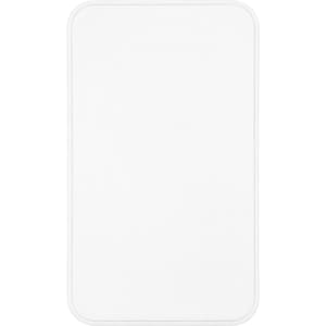 A white solid-state power bank with rounded edges and a simple design, featuring a logo on the surface.