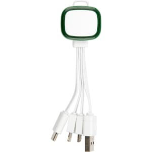 A green and white 3 in 1 charging cable with multiple connectors for various devices. It features a branding logo.