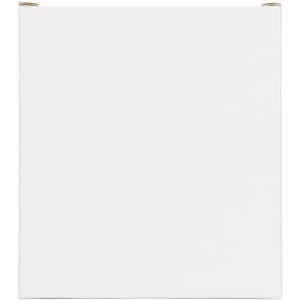 A white box with a smooth surface and gold accents on the corners, featuring a logo.