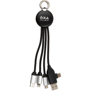 A black Kinetic Round Glow Cable with multiple connectors attached, featuring a circular keyring.