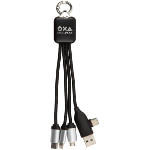 A Kinetic Square Glow Cable with multiple attachments in black, featuring a logo and a keychain loop.