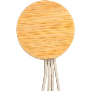 A round bamboo charging cable in a natural wood finish, featuring multiple charging connectors.