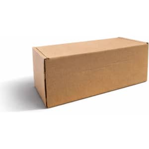 A plain brown cardboard box with flaps, viewed from the side.