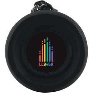 A Neon Bluetooth Speaker featuring a colorful soundwave graphic on a sleek black body.