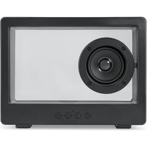 A black Lightriot Speaker with a large speaker cone and control buttons at the bottom.