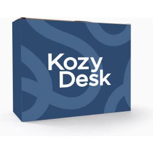 A boxed product named "Kozy Desk" featuring a blue design and a white logo.