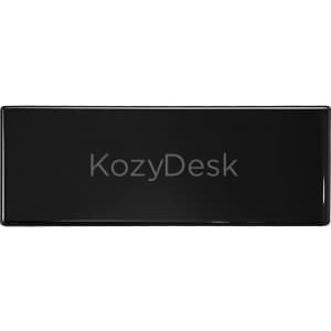 A sleek black speaker with a smooth surface and a logo, designed for technology use.