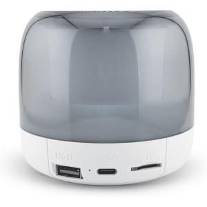 A Dazzle RGB Speaker in grey with a white base, featuring USB, Type-C, and TF card ports.