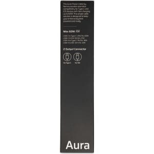 A power cable package featuring a sleek black design, compatible with Type-C devices, with two output connectors.