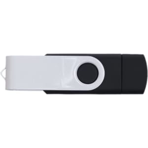A Swivel USB Flash Drive Dual 8GB with a black and white design is displayed.