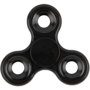 A black fidget spinner with three prongs and three circular holes.
