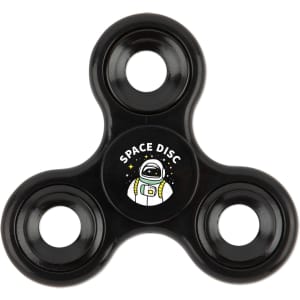 A black fidget spinner featuring a graphic of an astronaut and the text "SPACE DISC" at the center.
