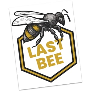 A temporary tattoo featuring a detailed bee illustration with yellow and grey accents, set within a hexagonal shape.