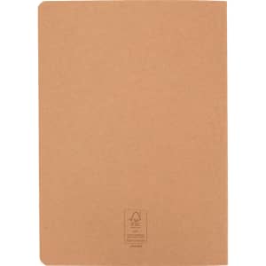 A tan A5 cahier planner with a smooth finish and a logo on the bottom corner.