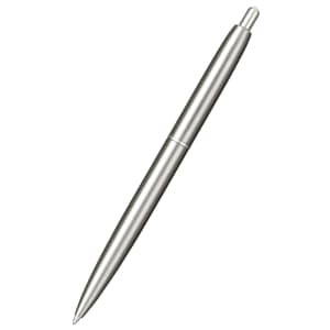 A recycled stainless steel ballpoint pen with a sleek silver finish and a simple, elegant design.