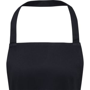 A black apron made from 240 g/m² recycled material, featuring a neck strap and a simple design.