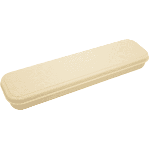 A bamboo fibre cutlery set in a light cream colour, featuring a tidy storage case with a simple design.