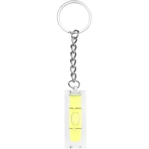 A yellow leveller key chain with a clear casing and a metal keyring for attachment.