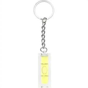 A yellow leveller key chain with a clear rectangular body and a silver chain attachment.