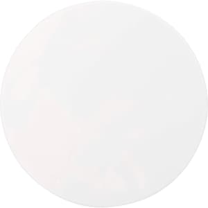 A round, glossy white makeup mirror with a smooth surface and a sleek design. It features a logo on the back.