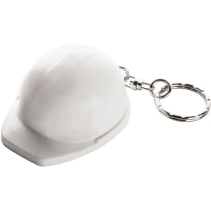 A white hard hat keyring with a silver keychain attachment. The keyring features a simple, rounded design.